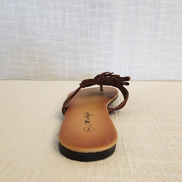 NWOT M Style Slip On Sandals Flat Heel Brown Faux Leather and Suede W - 7  A244 - Picture 9 of 12